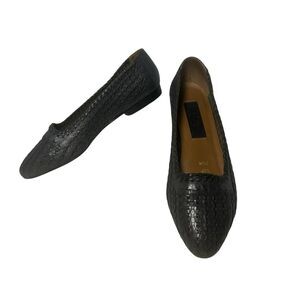 Sumi Women 7.5 Leather Woven Black Flats Brazil Slip On Loafer Braided Shoes